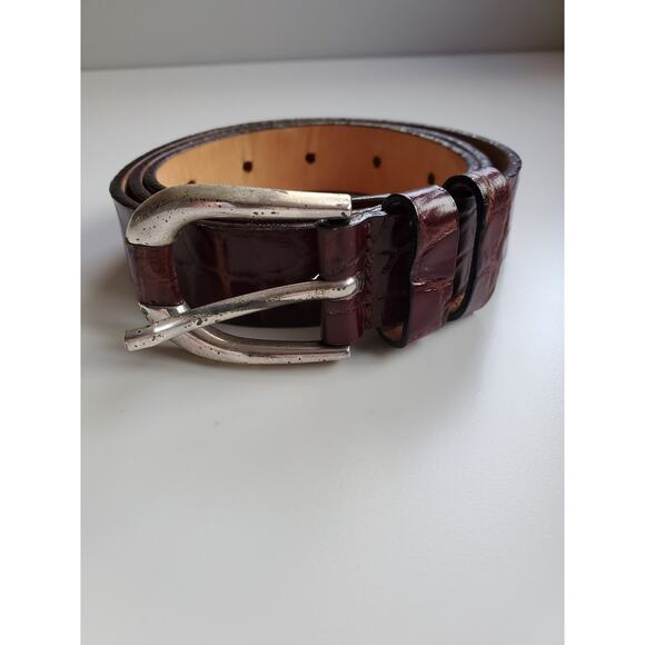 Garuglieri Italian Brown Genuine Crocodile Leather Belt Size M - Picture 1 of 7